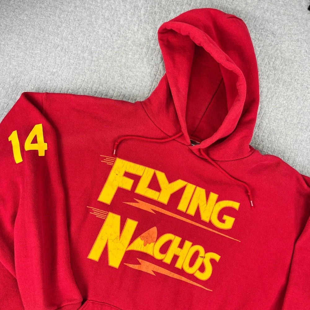 Vintage Lee Heavyweight Hoodie Men XL Red Flying Nachos Graphic Made in USA